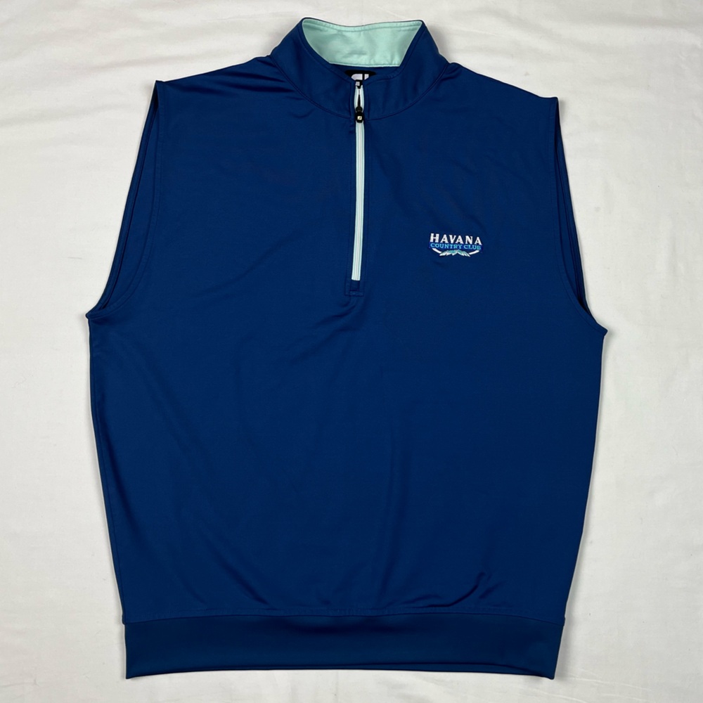 Footjoy Mens Pullover Golf Vest Sz Medium Havana Country Club Blue 1/2 Zip B1